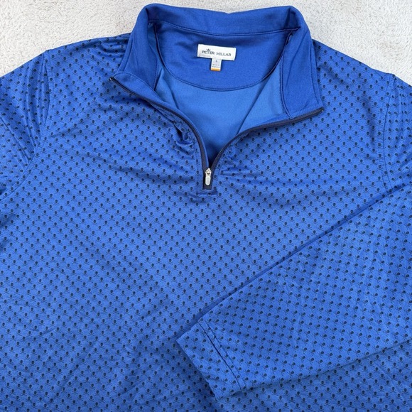 Peter Millar Pullover Mens Large Blue Skulls 1/4 Zip Performance Stretch Golf